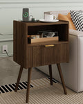 Veegle Nightstand,Modern Bedside Table with Storage Drawer and Open Wood Shelf, Accent Night Stand with Solid Wood Legs for Living Room, Bedroom and Small Spaces,Easy Assembly (Walnut Brown-Outlet) by Unknown