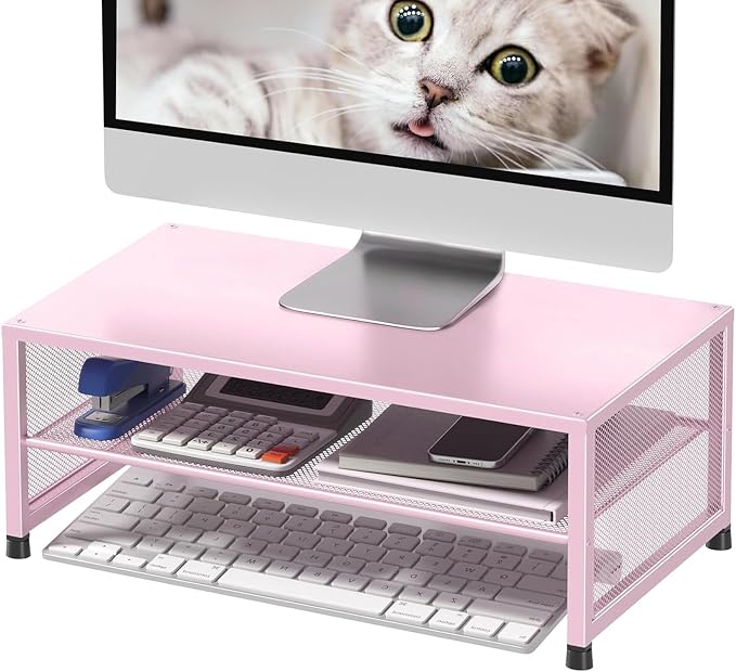 ECOLOVI 2-Tier Computer Monitor Stand Riser, Printer & Laptop Stand, Office Desk Accessories, Workspace Desk Organizer for Home Office Supplies, Pink - Image 8