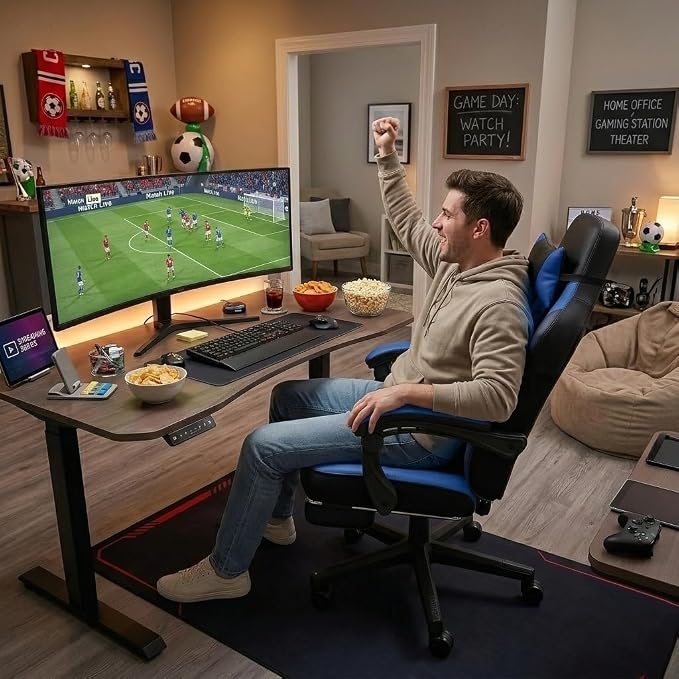 Video Game Chair for Adults, Gaming Chair with Footrest, Big and Tall Computer Chair with Massage Lumbar Support 330lbs Weight Capacity, Adjustable Height, 360° Swivel Seat and Headrest (Blue) - Image 2