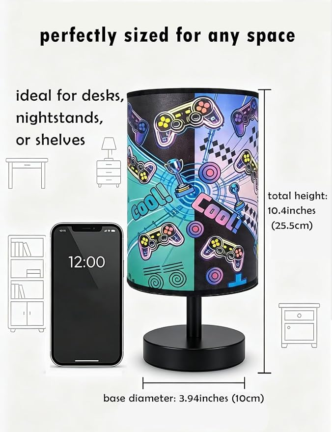 Gamer Room Decor for Boys, Gaming Lamp 3-Color Boys Table Lamp, 10 x 5.12 Inch Small Linen Desk Lamp with Built-in LED Beads for Boy Bedroom & Gaming Desk Decor - Image 5
