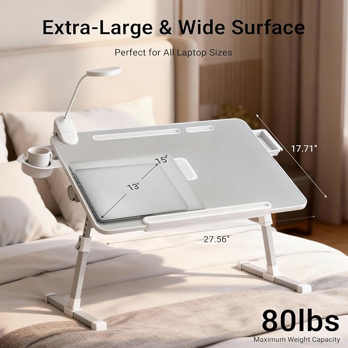 iXTRA Adjustable Laptop Lap Desk with Cooling Fan USB Light for Adults - Image 4