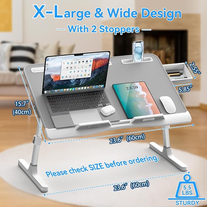 Laptop Desk for Bed, EVETTO X-Large Adjustable Laptop Table, Grey - Image 2