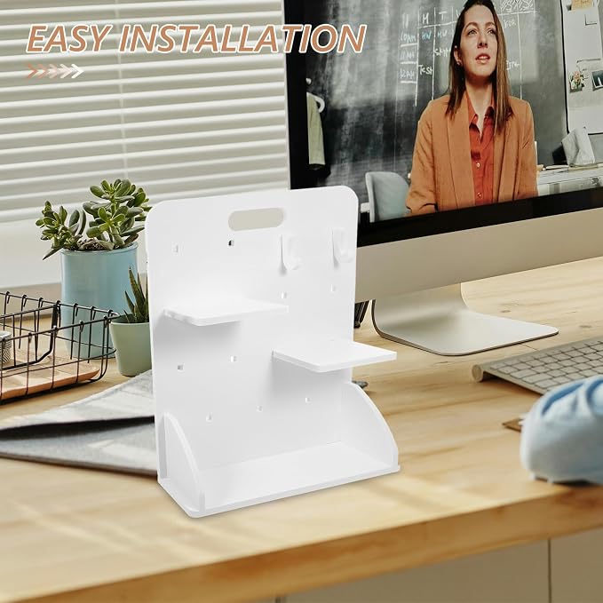 VILLCASE No-Drill Gaming Pegboard Desk Organizer with Shelves and Hooks for Desktop Workspace Organization, PVC-Wood Composite Material, Multifunctional Office Desk Decoration and Storage - Image 5