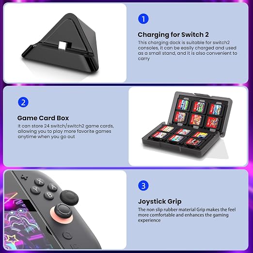 Switch 2 Accessories Bundle, 14-in-1 Kit with Hard Case and Charging Dock - Image 6