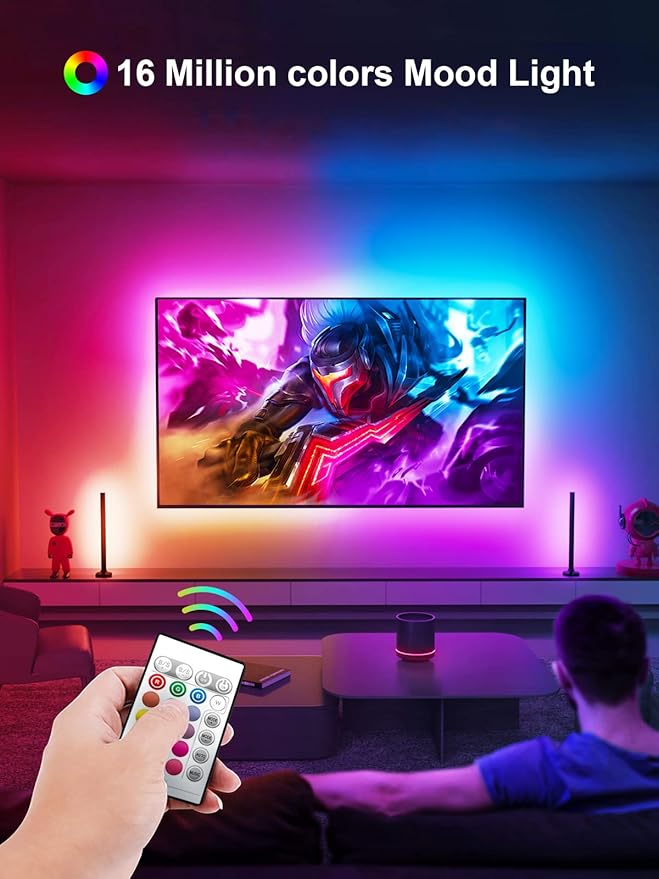 KANTUTOE TV Backlights, 13.1FT LED Lights for 32-65 Inch TV, RGB TV LED Lights Behind, Music Sync Bluetooth APP and Remote Control TV LED Strip Lights USB Powered for Gaming/Bedroom - Image 2