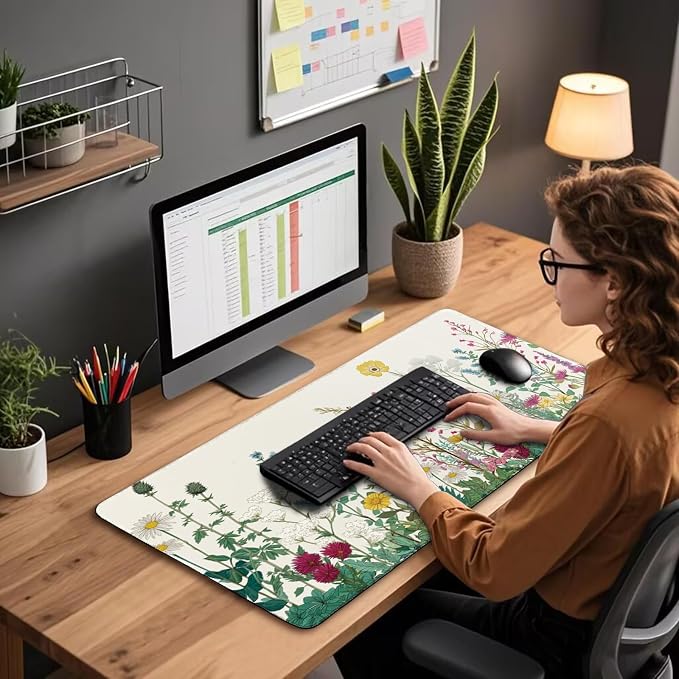 Wildflower Garden Large Gaming Mouse Pad Desk Mat 31.5"x15.7" | Extended Mousepad, Non-Slip Rubber Base , Stitched Edges, for Computer/Laptop/Office/Home - Image 2