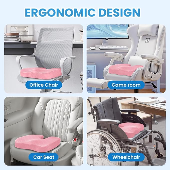 TushGuard Seat Cushion, Memory Foam Office Chair Cushion - Pink, XX-Large | for Car Seat, Airplane, Desk Chair - Sciatica & Hip & Coccyx Pain Relief Cushion for Long Sitting Office Workers, Car Drivers - Image 5