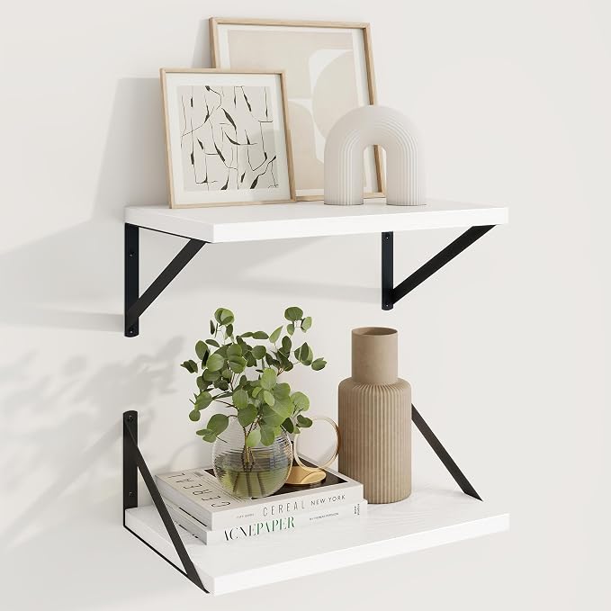 Axeman Deep Floating Shelves, 16'' x 10'' White Wall Shelves Set of 2 by Axeman