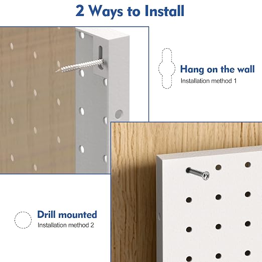 Pegboard Organizer 6 Pack 15.7'' x 11.8'' Metal Peg Board Wall Control Pegboard for Garage Gaming Room Entryway Kitchen Tool Storage, White - Image 8