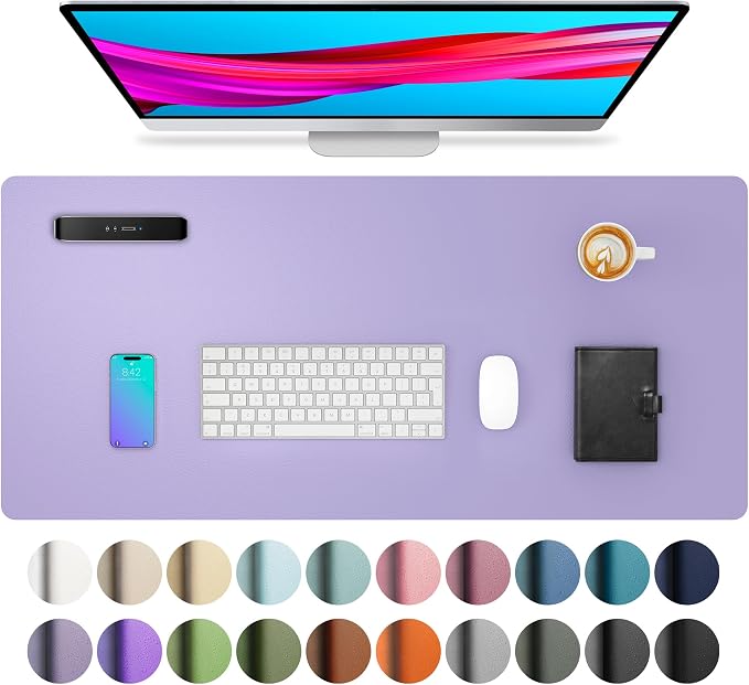 Aothia Faux Leather Desk Mat (Light Purple, 23.6" x 13.7") | Creates One Clean Surface For Your Keyboard, Mouse And Laptop, Helping Keep Your Workspace Organized Every Day by AothiaSimpleNaturalUnique