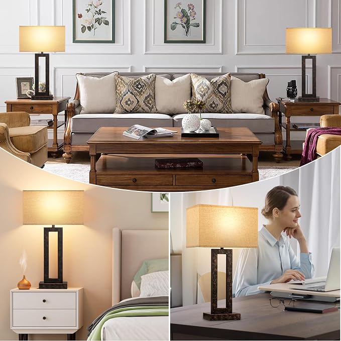 Seealle 22" Tall Living Room Lamps for Night Stands - Touch Bedside Lamp with USB C+A, 3 Way Dimmable Bedroom Lamps for End Tables Set of 2, Modern Night Stand Lamp for Bed Side(Beige&Brown) - Image 6