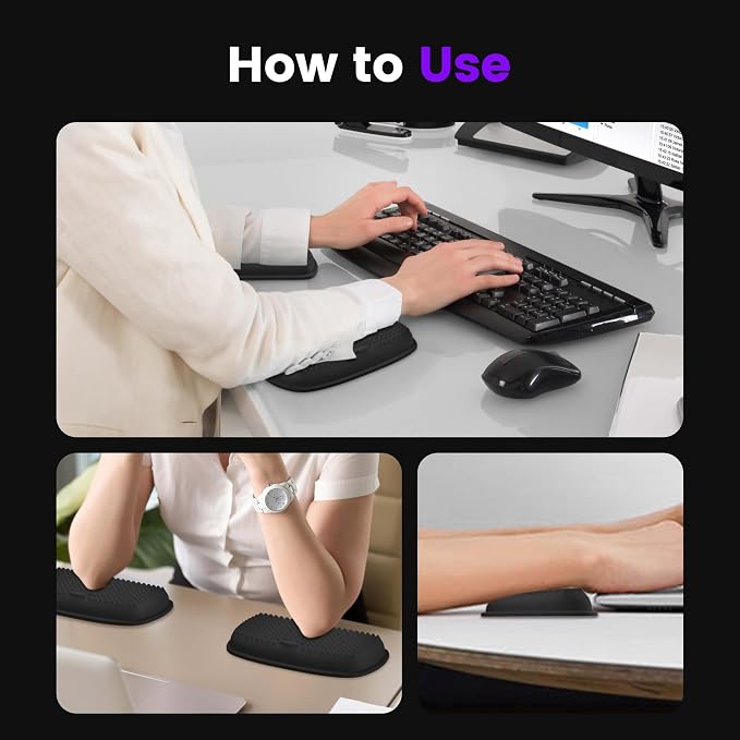 MEKASS Elbow Pad for Desk, Large Size Memory Foam Elbow Rest Padding with Non-Slip, Ergonomic Desk Edge Cushion, Armrest Pad Wrist Rest Comfort Support for Office Home (1 Pcs Black) - Image 6