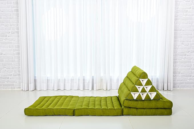 Leewadee Comfortable Japanese Floor Mattress - Thai Floor Bed with Triangle Cushion - Futon Mattress - XL Extra Long Thai Massage Mat, 89 x 20 inches, Green, Kapok Filling | Floor & lounge cushion for relaxing, reading & TV - for meditation & yoga, fir... - Image 6