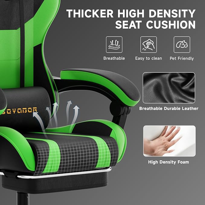Ergonomic Gaming Chair,A Versatile 3-in-1 Video Game Chair for Work, Study, and Gaming,Features an Adjustable Backrest, Footrest, and Linked Armrests Office Chair for Adults,Blackgreen - Image 5