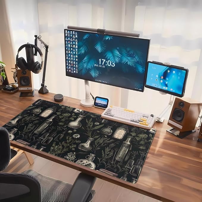 Black Aesthetic Desk Mat - Vintage Large Gaming Flower Mouse Pad XXL Plant Wildflower Mousepad Extended Laptop Computer Keyboard Mat for Women Girl Office Decor 31.5x15.8 in - Image 7