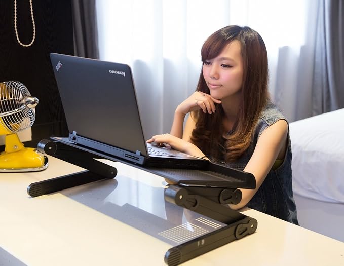 Adjustable Vented Laptop Table Stand Lapdesk Portable Bed Tray Tablet Book Stand Push Button Joints up to 17" (Pink) - Image 6