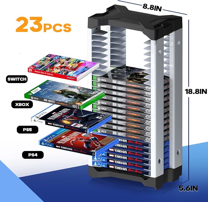 Nargos Universal Game Storage Stand and Universal Controller Holder, for All Game Cases, DVD Cases and Controllers - Image 2