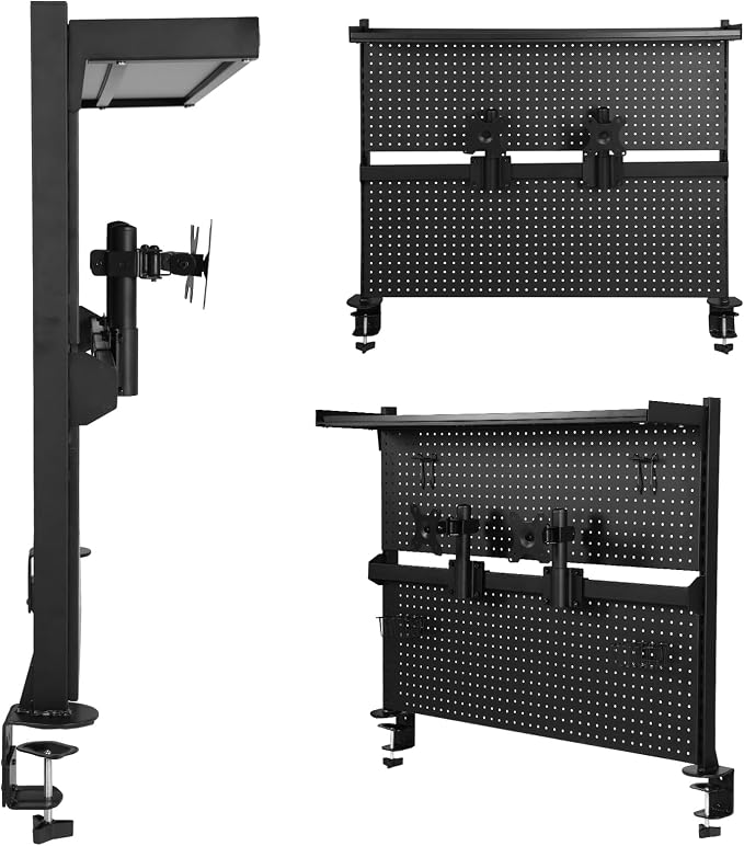 Steel Pegboard with Monitor Stands 51x34 Inch for Home Office Dorm Gaming | Effortless installation ergonomic monitor mount customizable organization durable metal design workspace storage for home by Unknown