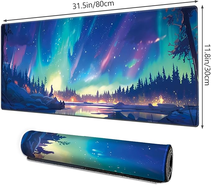 Galdas Mouse Pad for Gaming,Aurora Background Pattern XXL XL Large Mouse Mat Long Extended Mousepad Desk Mat Non-Slip Rubber Mice Pads Stitched Edges Thin (31.5 x 11.8 x 0.12 Inches) - Image 2