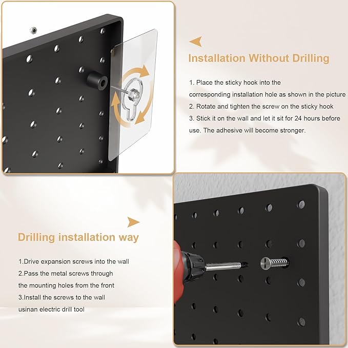 FZK Modular Plastic Pegboard Wall Organizer Kit, Black, 12x12, 4 Panels | ABS material, wall mount storage kit, includes hooks and shelves, drill free or screw installation, for home & gaming room - Image 5