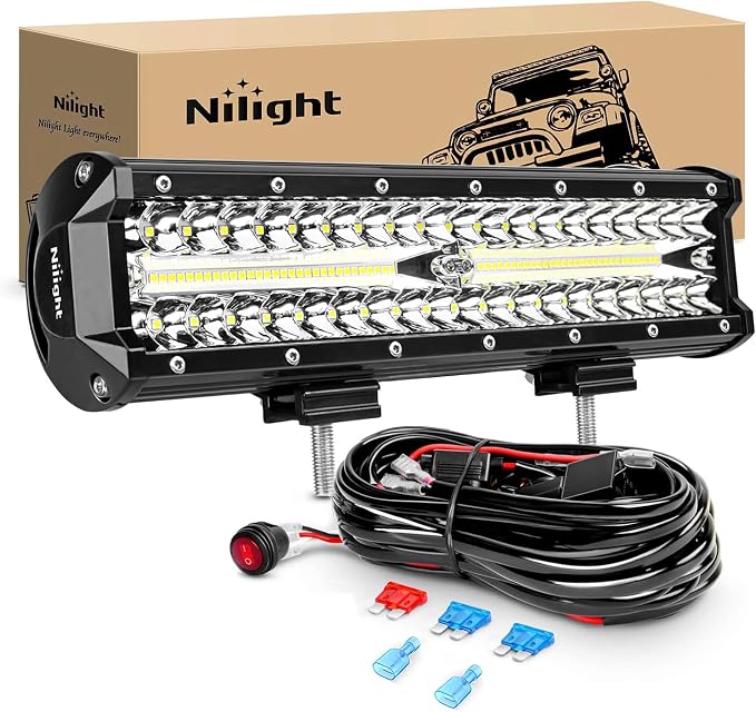 Nilight ZH411-A 12Inch 12 Inch 300W Triple Row Flood Spot Combo 30000LM Led Off Road Lights for Trucks with 16AWG Wiring Harness Kit,2 Years Warranty by Nilight
