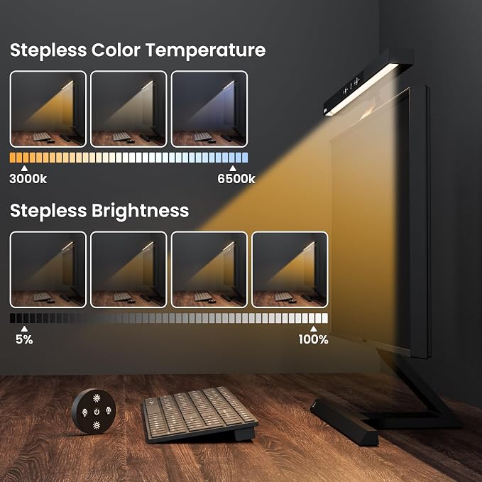 Monitor Light Bar with Remote Control, USB Computer Monitor Lamp, Eye-Care Screen Light Bar, Adjustable Color Temperature, Stepless Dimming, No Screen Glare Desk lamp Home Office Game - Image 2
