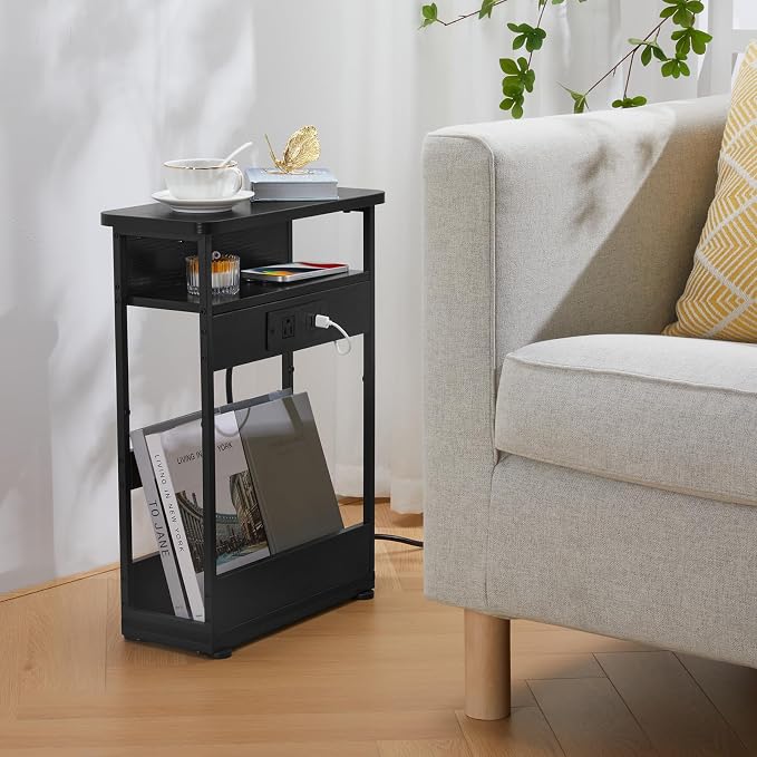 YEAKOO Narrow Side Table with Charging StationSmall Spaces Narrow End Table - Image 6