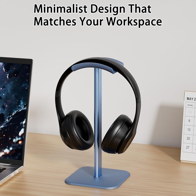 Headphone Stand for Desk - Headset Stand Headphone Holder (Blue) | with Aluminum Hanger and Plastic Headrest, headphone holder for AirPods Max, Sony, Bose, Beats and More - Image 5