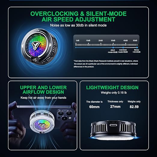 Cell Phone Cooler Heatsink for Gaming,Phone Cooling Fan Cooler for iPhone/iPad to Keep Phone Cool,Magnetic Phone Cooling Case Radiator with RGB LED (Not with Rechargeable Battery Version) - Image 2