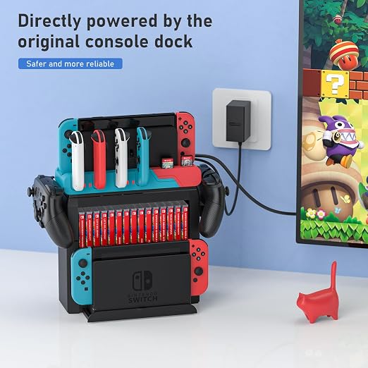 Switch Game Storage with Controller Charger for Nintendo Switch & OLED Model, Switch Charging Dock Charges 6 Joycons, Switch Gaming Accessories Holder Desk, Switch Game Gift Card Organizer (Red＆Blue) - Image 9
