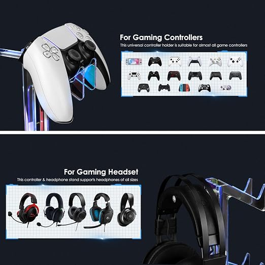 OAPRIRE RGB Controller and Headset Stand with 21 Light Modes, 3 Tier | Acrylic Game Controller Stand for Desk, Stabilized Base, Gamer Gift for PS5 PS4 Xbox Controllers, Desk Accessories, Black - Image 5