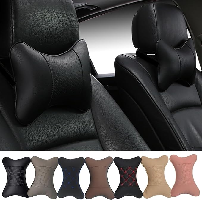 2 Packs Car Neck Pillows, Dual-Side PU Leather Car Headrest with Fiber Filling, Universal Soft Neck Support Pillow for Car, Home & Office (Black) by Professinalcaraccessories