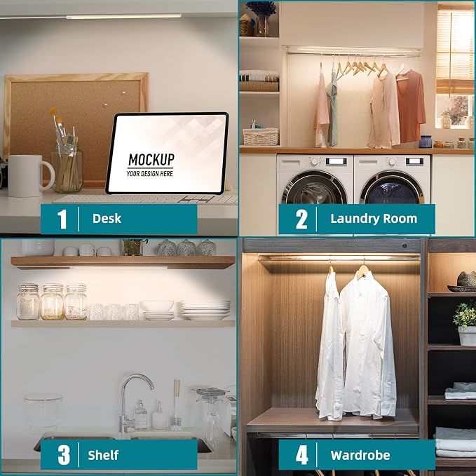 Under Cabinet LED Lights, Dimmable Under Cabinet Lighting, 4 Pack LED Lights for Kitchen Under Cabinet, Under Counter Light Natural White 4500K - Image 5