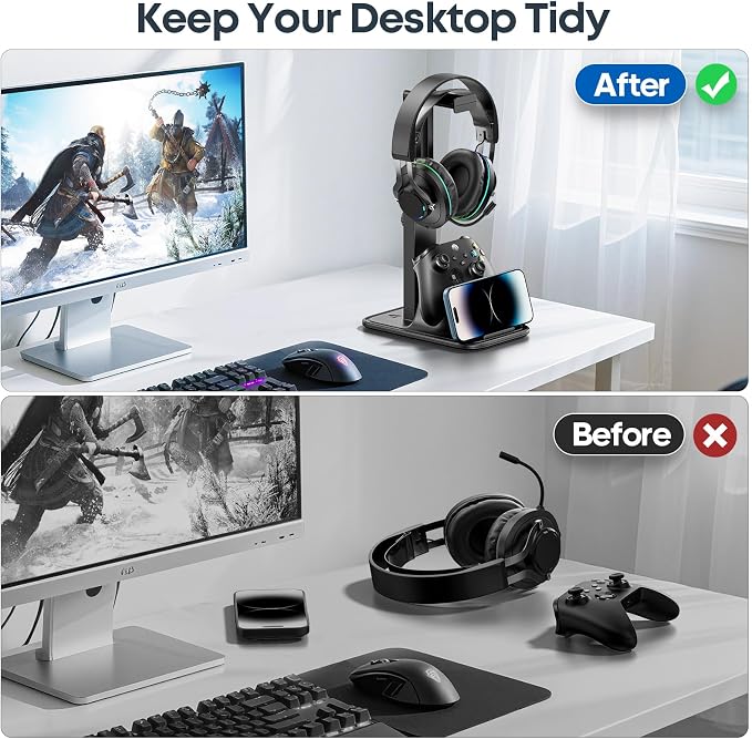 Gaming Headset & Controller Stand, Rotating Headphone Storage with Controller and Phone Holder, Standard Game Desk Storage for PS5/PS4/XBOX, PC Gamer Essentials Organizer Gift Accessories - Image 6