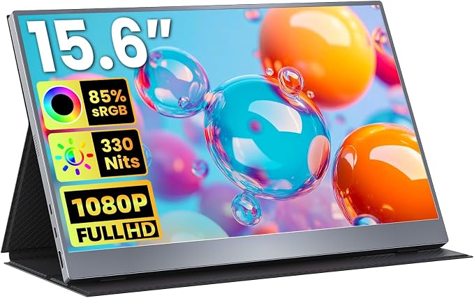 Upperizon Portable Monitor 15.6 inch FHD 85% sRGB 60Hz HDR HDMI USB-C Travel Monitor for Laptop MacBook PC Surface PS5 Xbox, External Display with Cover & Speakers, VESA Compatible by Upperizon