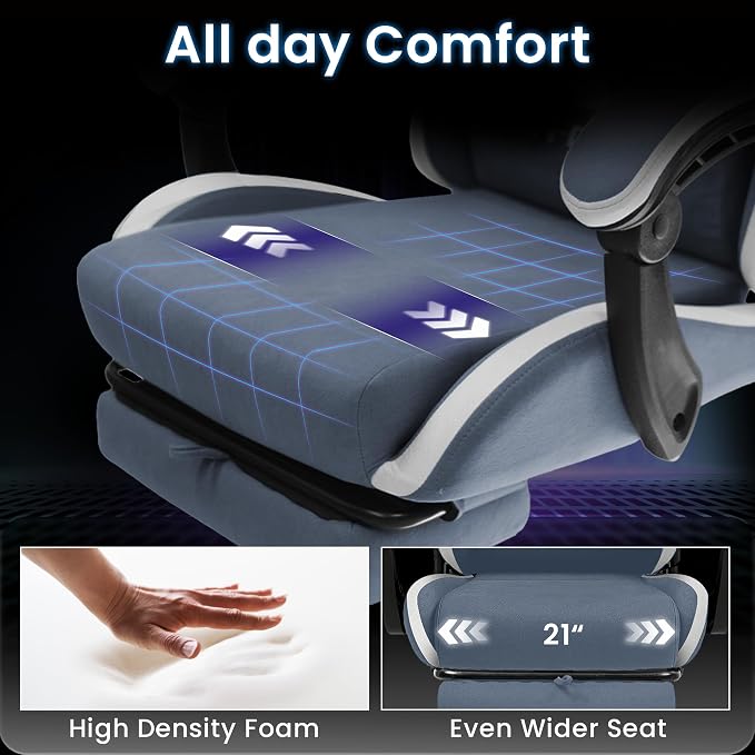 N-GEN GAMING Gaming Chair, Reclining Backrest, Footrest, Fabric, Blue | Ergonomic Design with Reclining Backrest, Linkage Armrests and High-Density Foam, Comfy Seating for Computer or Home Office - Image 4
