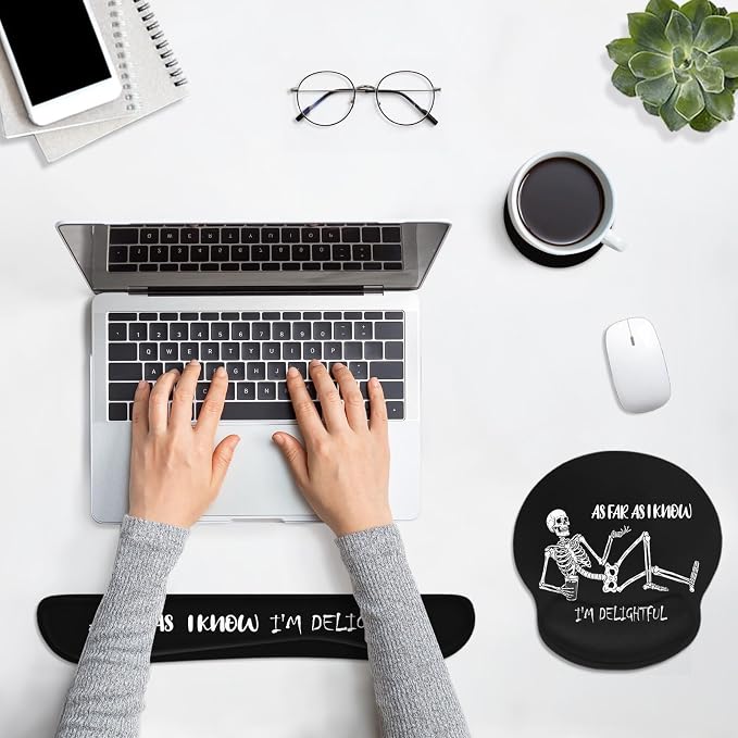 Britimes Ergonomic Mouse Pad Set with Wrist Rest, Black Skull Skeleton - Image 3