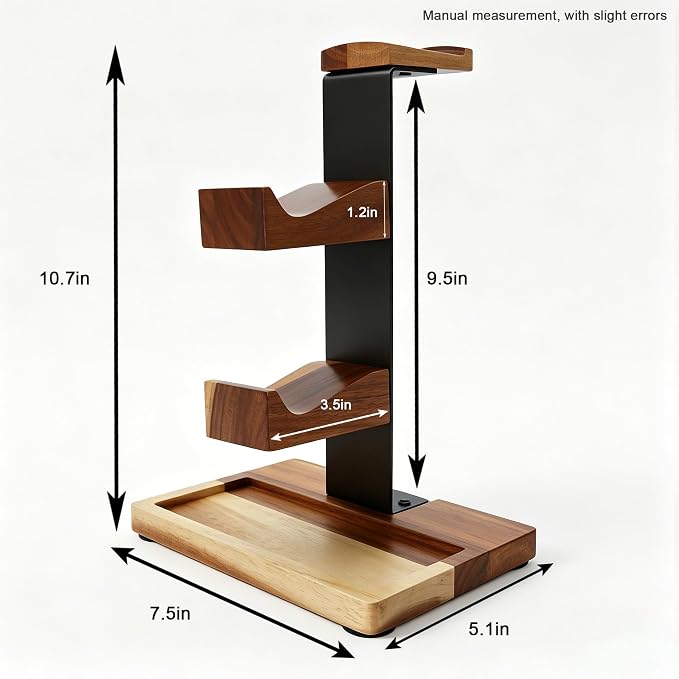 Acacia Wood Gaming Headset Stand & Dual Controller Holder, Solid Wood Desk Organizer Compatible with PS5, Xbox, Switch, Over-Ear Headphones, Gamer Gift for Men - Image 7