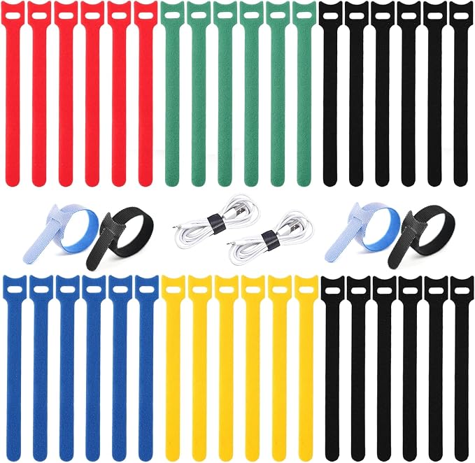 BALABALA 100PCS Cable Ties 6 Inch, Reusable Hook and Loop Straps for Cord Management, Fabric Fastening Straps with Strong Grip, Multi-Color Adjustable Cable Organizer for Home Office Electronics by BALABALA
