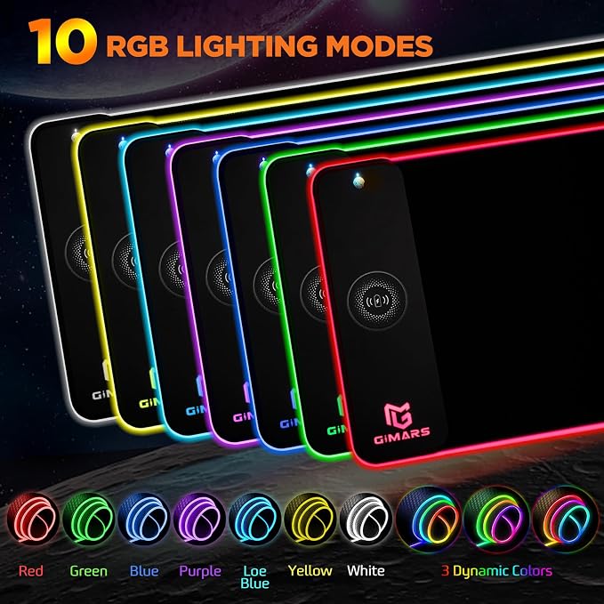 Gimars RGB Gaming Mouse Pad,15W Wireless Charging Mousepad with 10 Light Modes, Large Mousepad with Premium Smooth Surface, Non-Slip Mouse Mat for Gaming, Desk, PC,Office, 31.5x11.8x0.16inch - Image 3
