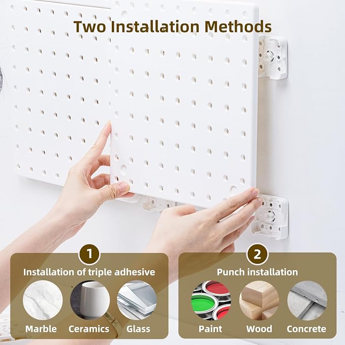 VUSIGN Peg Board Combination Kit 22"x22" Pegboards, White | Pegboards and Accessories, Two Installation Modes, Pegboard Organizer Kit 4 Panels & Accessories for Wall - Image 3