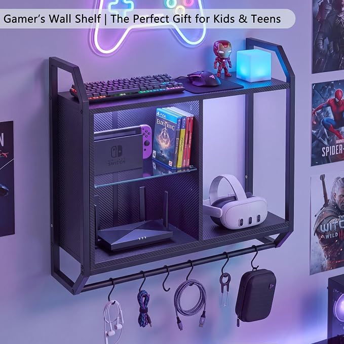 Gaming Floating Wall Shelves with LED Lights, Wall Mounted Shelf - Image 5