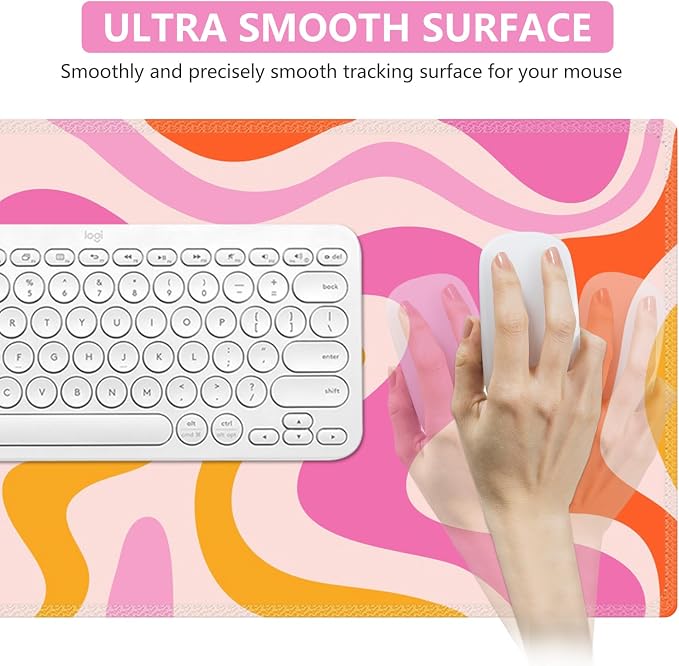 iCasso Large Mouse Pad (35.4x15.7 in), Keyboard Mouse Mat Desk Pad for Work | Desk Mat Gaming Mousepad with Stitched Edges, Game, Office, Home-Pink Topographic - Image 4