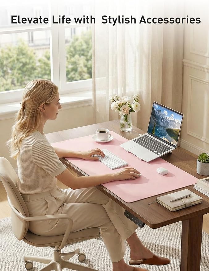 Aothia Faux Leather Desk Mat - Non-Slip PU Leather Desk Blotter, Waterproof Writing Surface, Large Desk Pad for Office & Home (Fairy Pink, 55" x 24") - Image 8