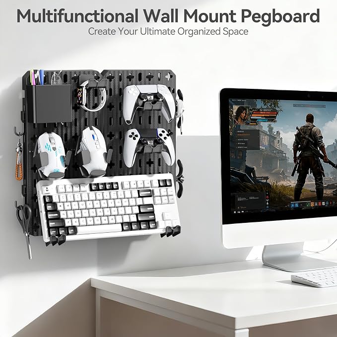 KDD Keyboard and Mouse Display Stand Holder, Wall Mount Office Organization Pegboard Combination Kit with Pen holder, Hooks, Headset & Controller Stand for Office & Home Hanging Organizer Storage - Image 2