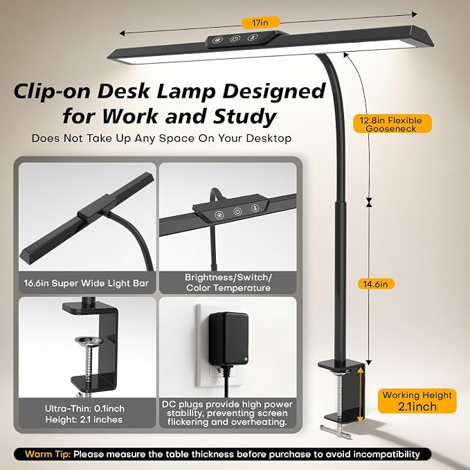 MOICO LED Desk Lamp with Clamp for Office Home- - Image 3