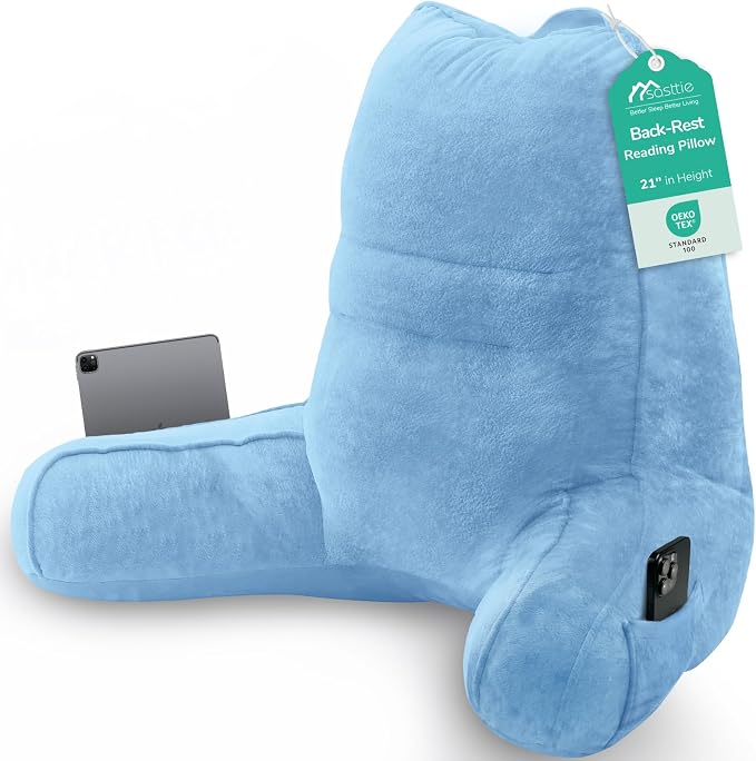 Sasttie Reading Pillow for Bed, Back Pillow for Sitting Up, Blue by SASTTIE