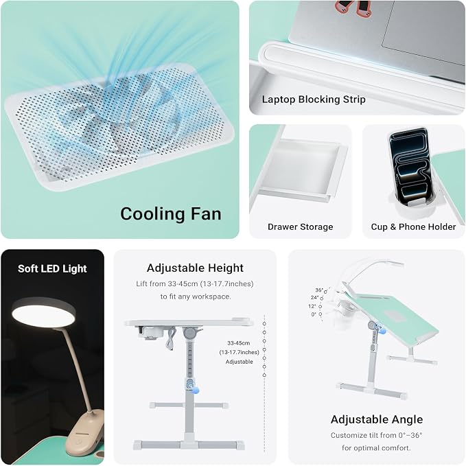 iXTRA Adjustable Laptop Lap Desk with Cooling Fan USB Light for Adults - Image 2