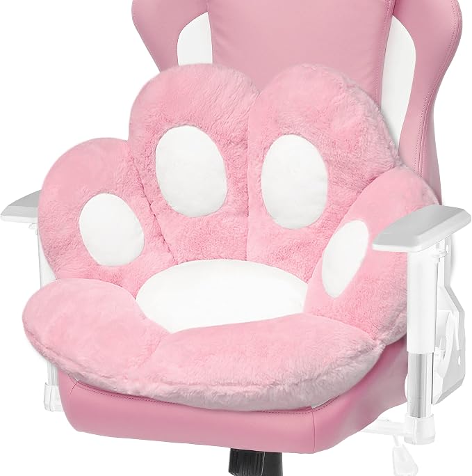ELFJOY Cat Paw Cushion for Computer and Gaming Chairs 23.6"x27.6" Pink | Cute Cat Paw Shape, Plush and Soft Fabric, Kawaii Pillow for Gaming Office Desk Chairs, Room Decor Upgrade, Comfortable by ELFJOY