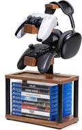 Solid Wood Controller Holder and Headphone Stand with Storage Base for Desk | Holds 1 Headset & 2 Controller - Gaming Equipment Accessories for PS5/Xbox/Switch and Headset Holder, Gamer Gift for Men by Miuudby